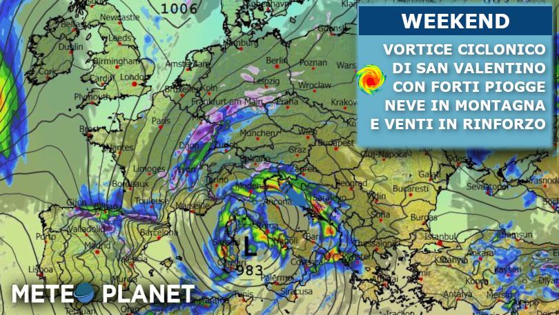 Weekend con ciclone di San Valentino: pioggia, neve e vento forte