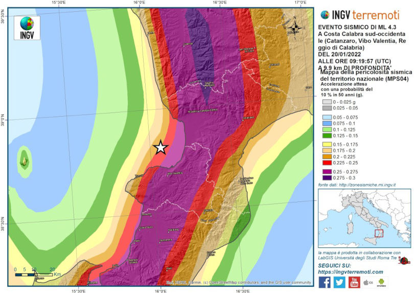 Mappa Pericolosità sismica della Calabria