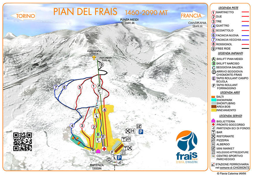 Mappa delle piste di Chiomonte - Pian del Frais