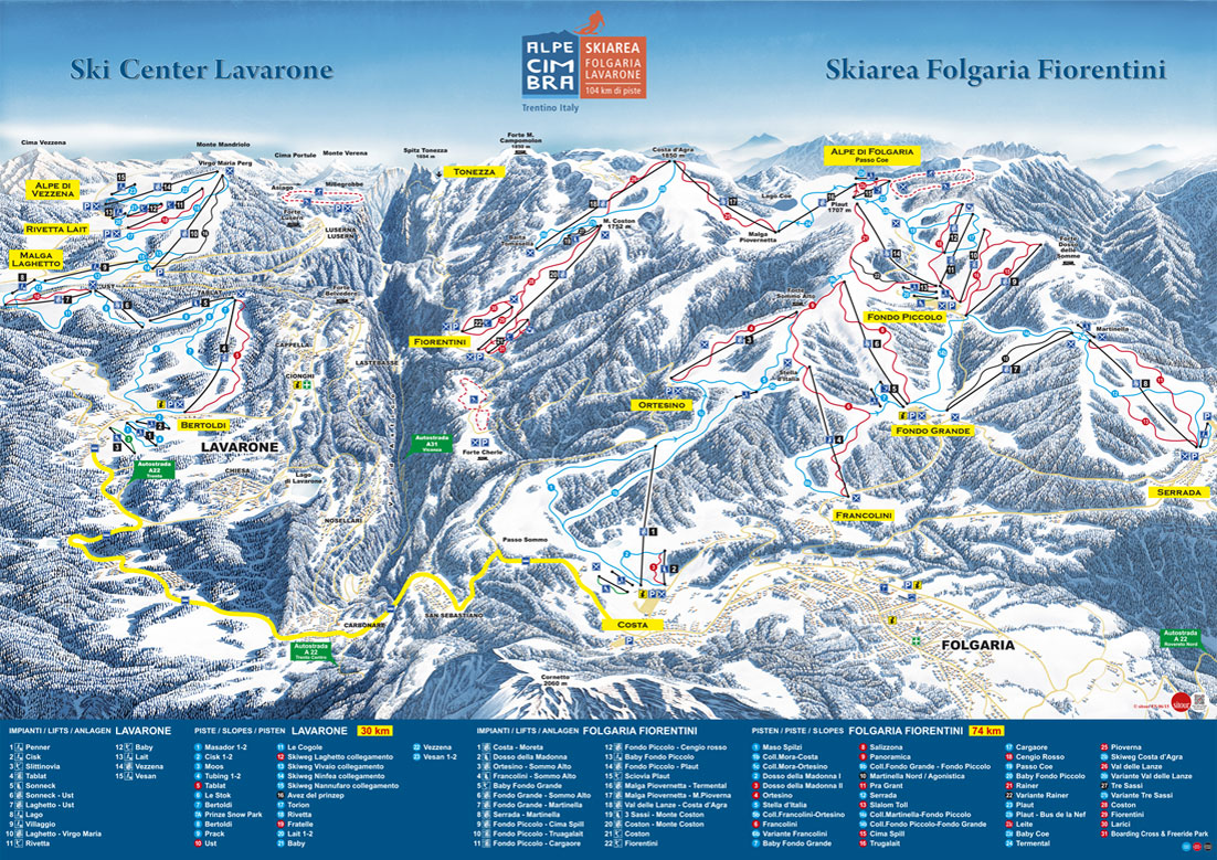 Mappa delle piste di Folgaria