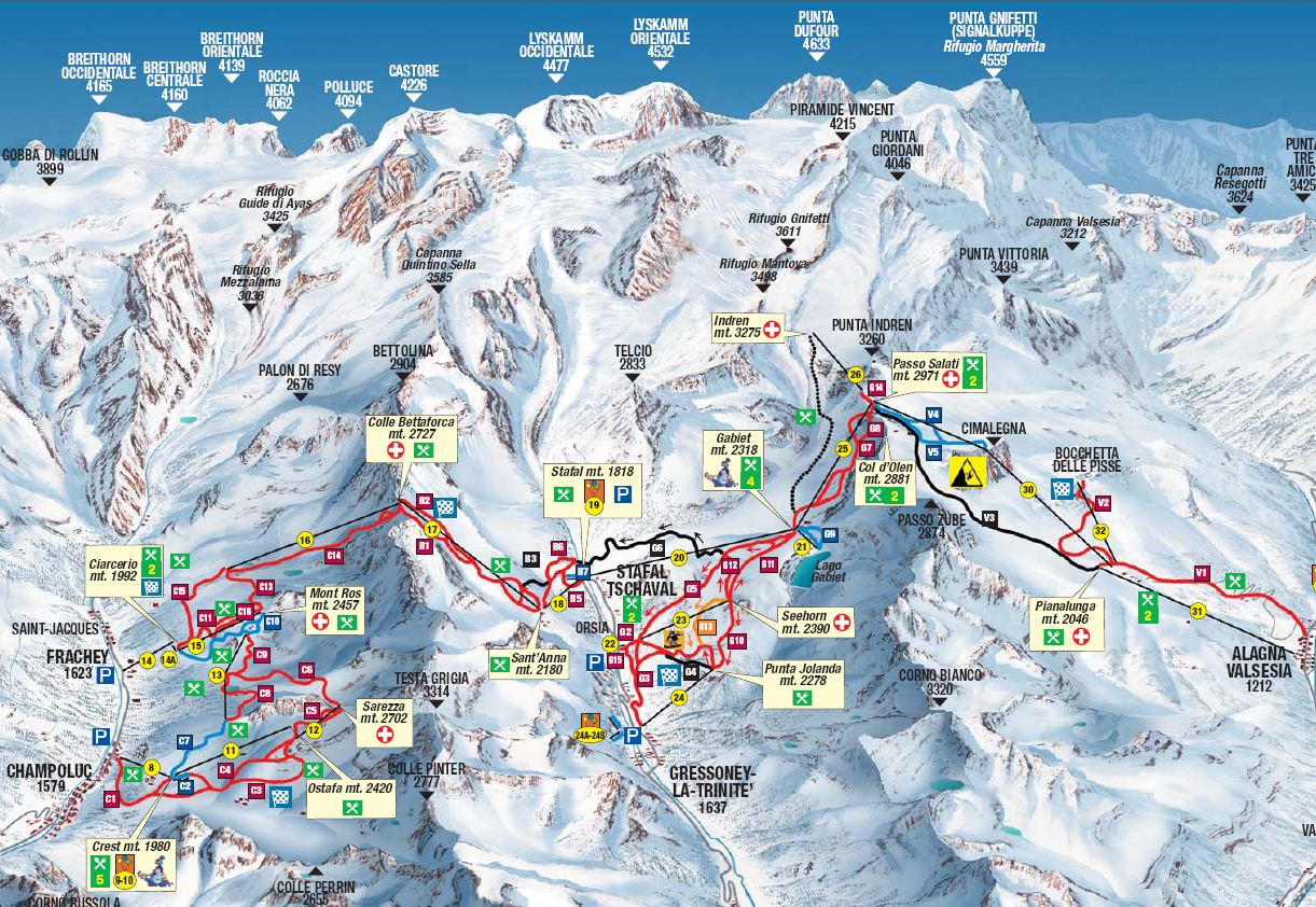 Mappa delle piste di Gressoney-La-Trinite'
