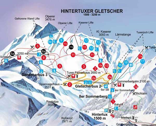 Mappa delle piste di Hintertux