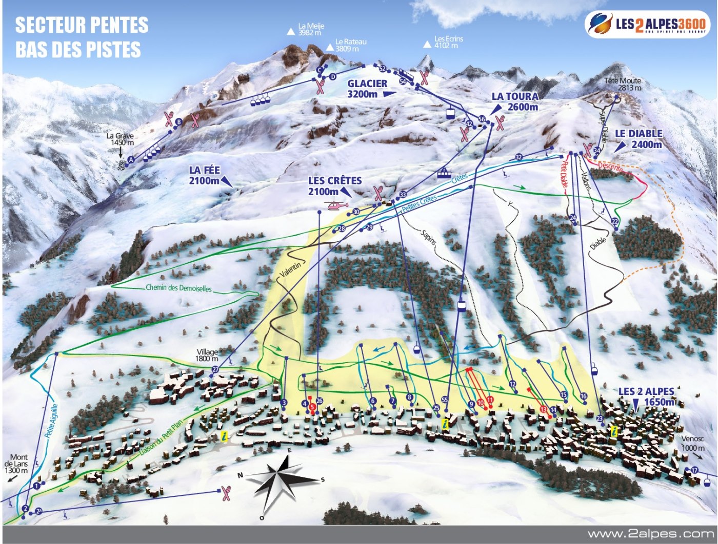 Mappa delle piste di Les Deux Alpes