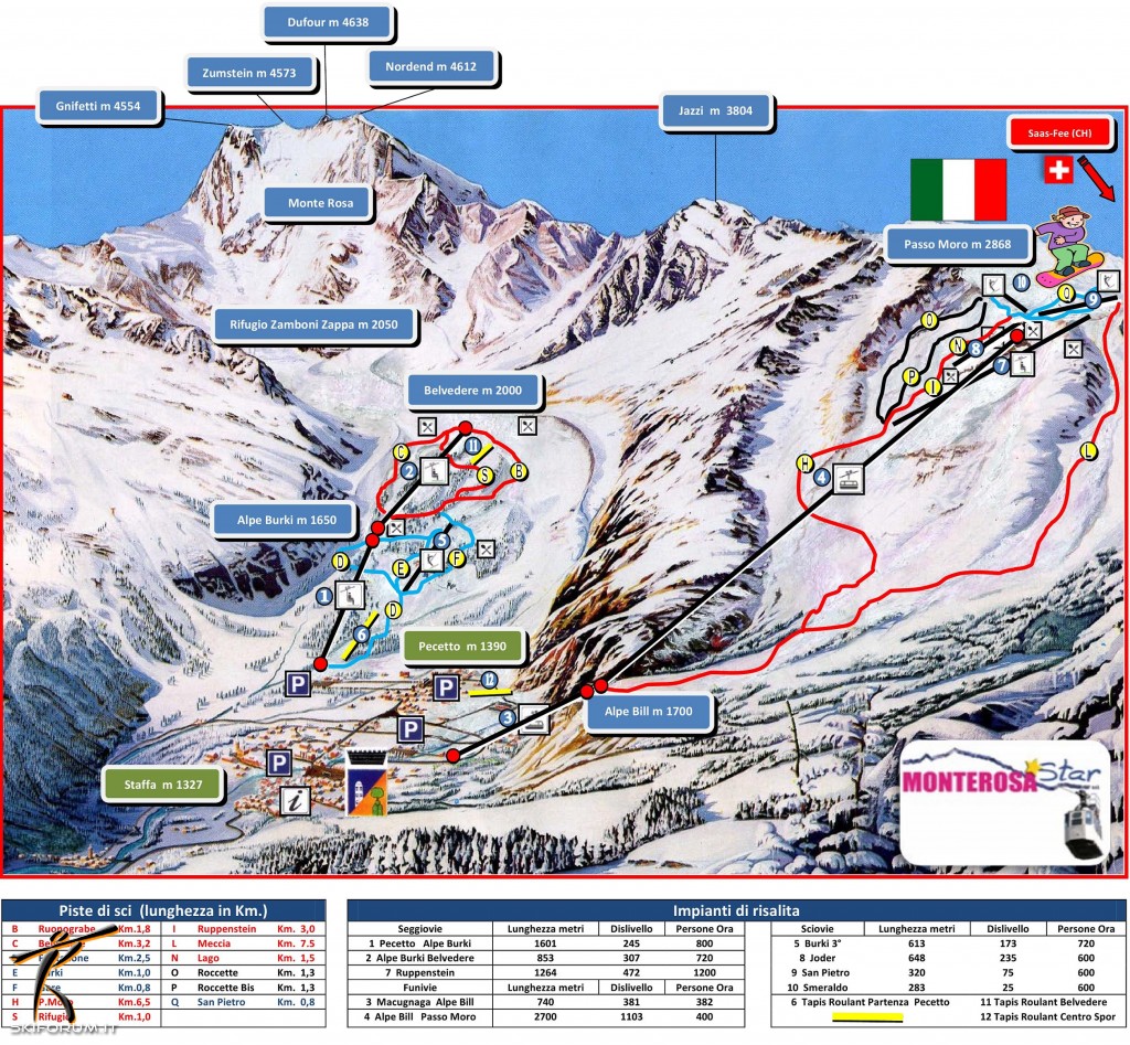 Mappa delle piste di Macugnaga Monterosa