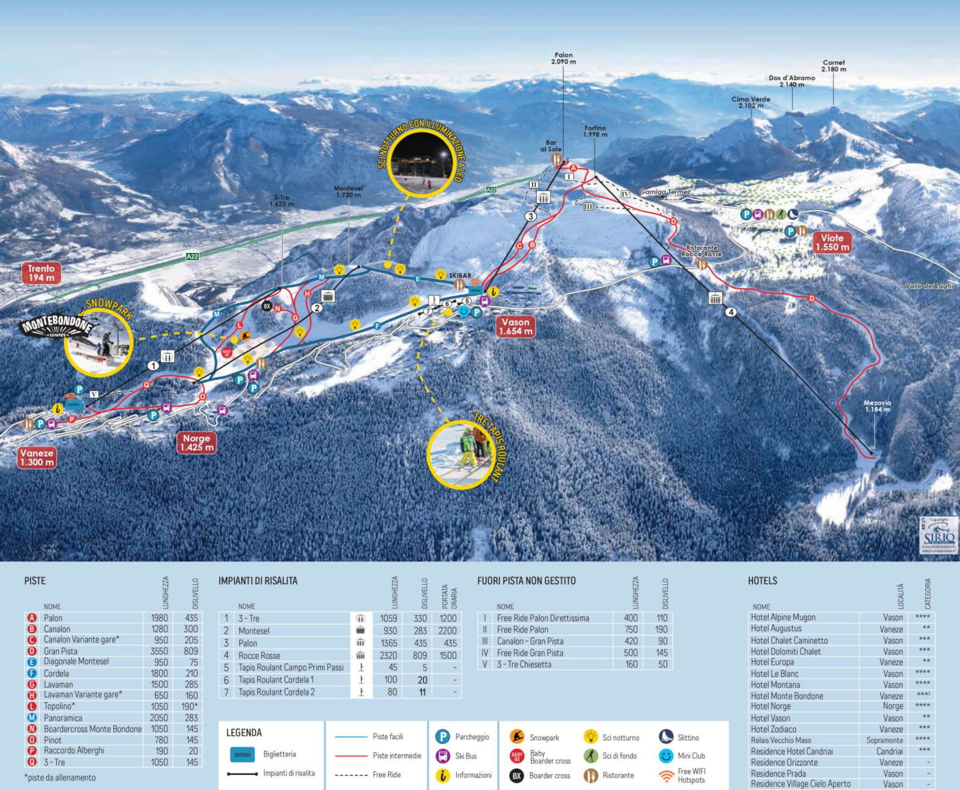 Mappa delle piste di Monte Bondone