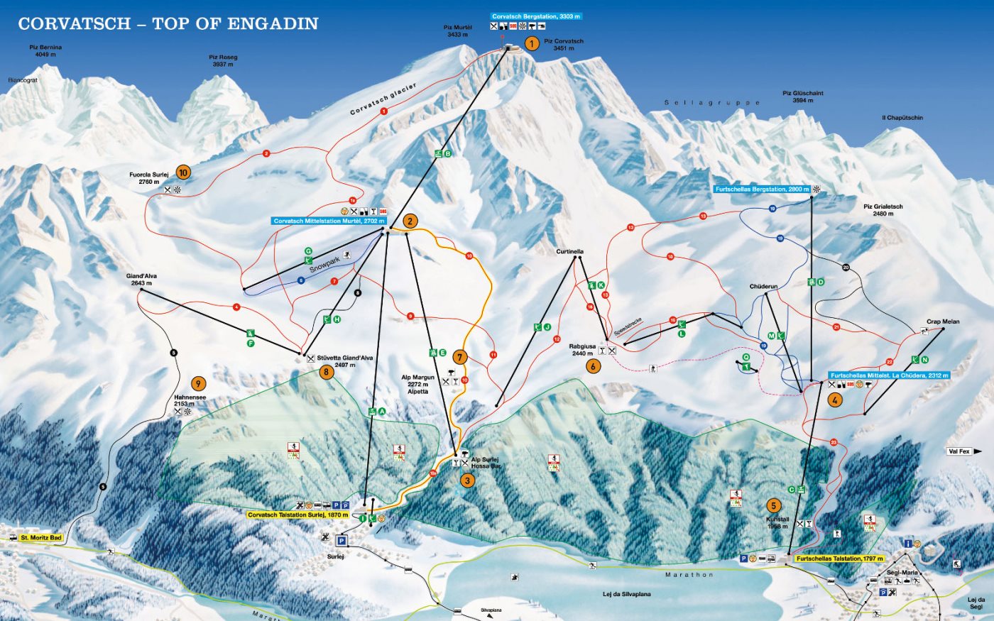 Mappa delle piste di Corvatsch