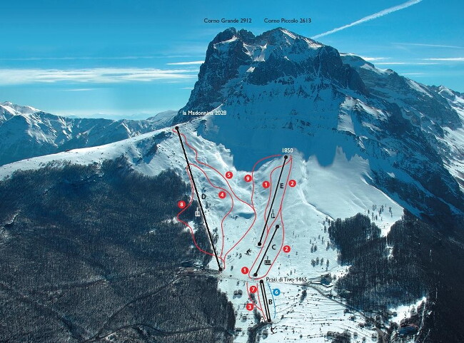 Mappa delle piste di Prati di Tivo