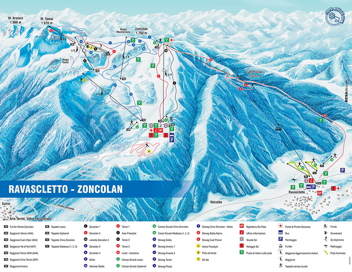 Mappa delle piste di Ravascletto - Monte Zoncolan