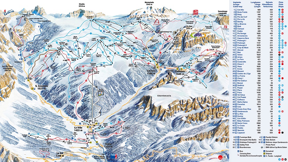 Mappa delle piste di San Cassiano