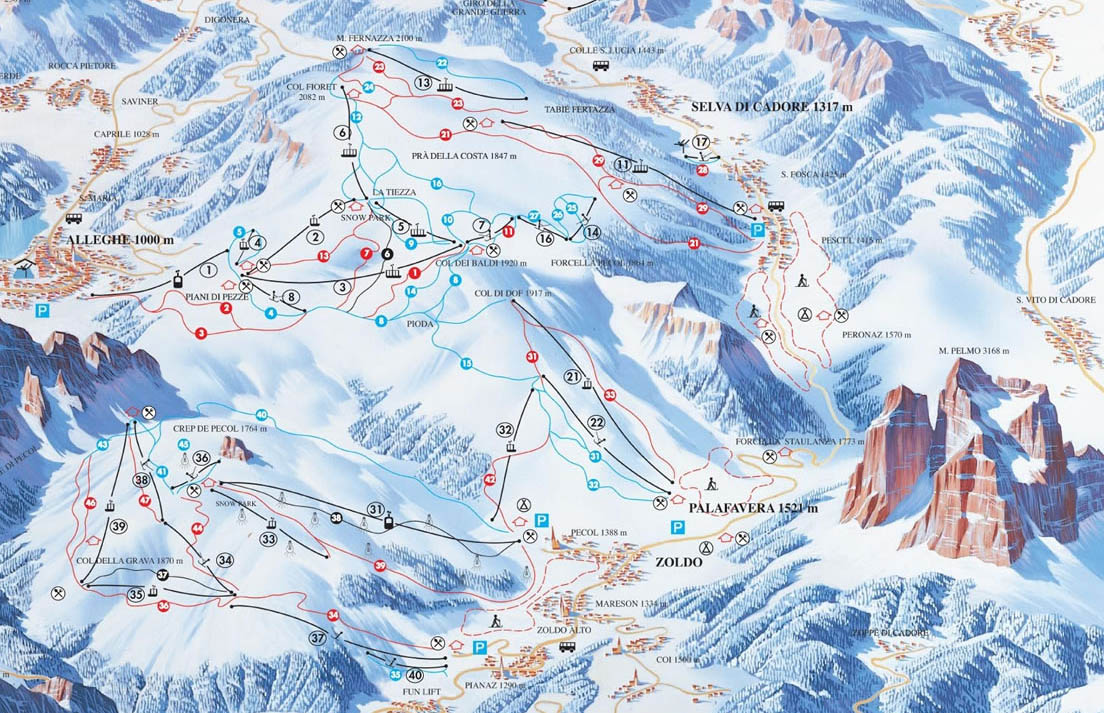 Mappa delle piste di Selva di Cadore