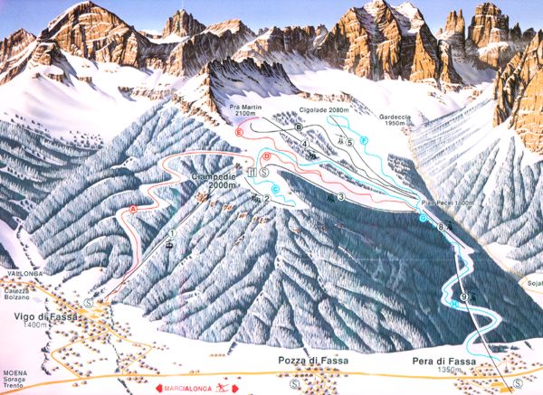 Mappa delle piste di Vigo di Fassa